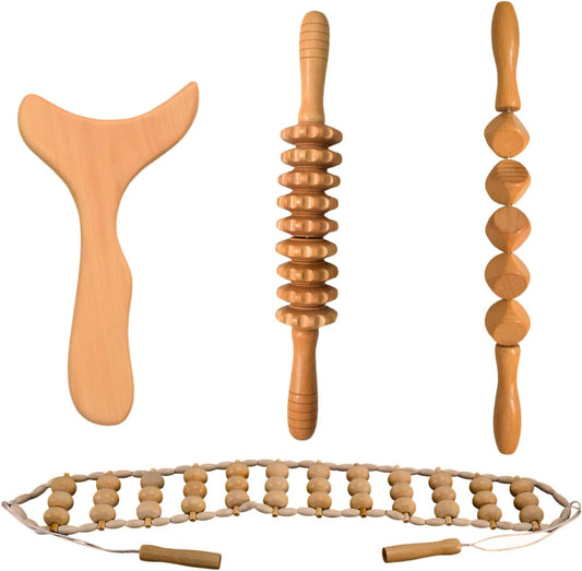 Madérothérapie Kit Complet Cellulite 4 En 1. Massage Pour Visage Et Corps. Améliore La Circulation. Kit anti Cellulite Et De Drainage Lymphatique.