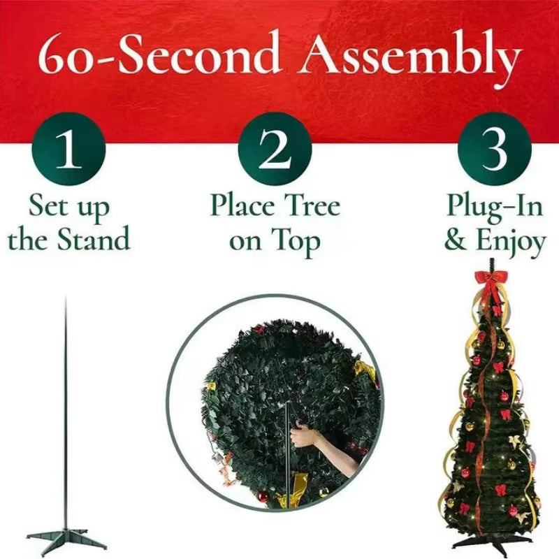 New120-210Cm Foldable Christmas Tree Pre-Decorated Christmas Tree Pop-Up Festive Decoration Home Decor Portable Christmas Tree